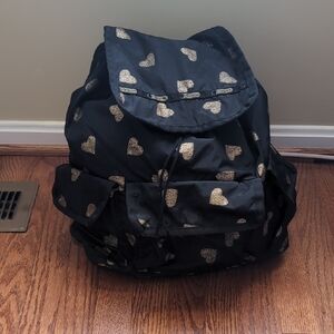 Lesportsac Black and Gold Heart Backpack
